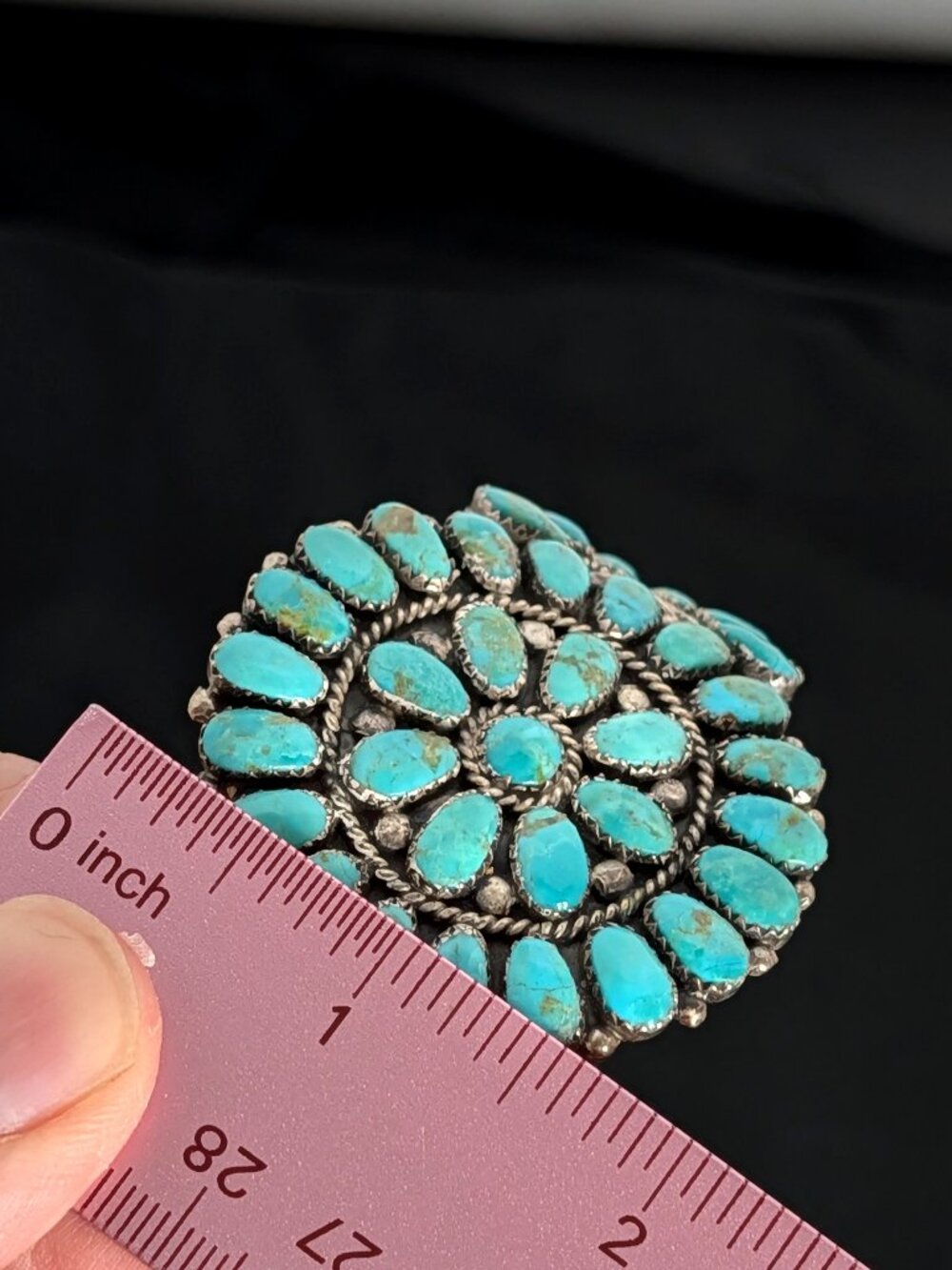 Large Signed NAVAJO Native Turquoise Sterling Silver Juliana Williams Bracelet - Picture 5 of 5